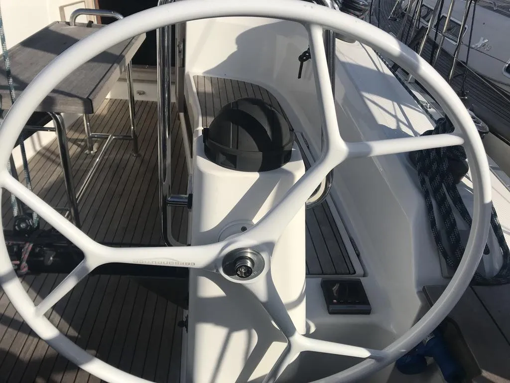 Cockpit of Atlantica, a Bavaria Cruiser 40 S sailboat at Palma de Mallorca, Spain
