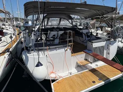 Cockpit of Ara, a Bavaria C46 sailboat at Grad Trogir, Croatia