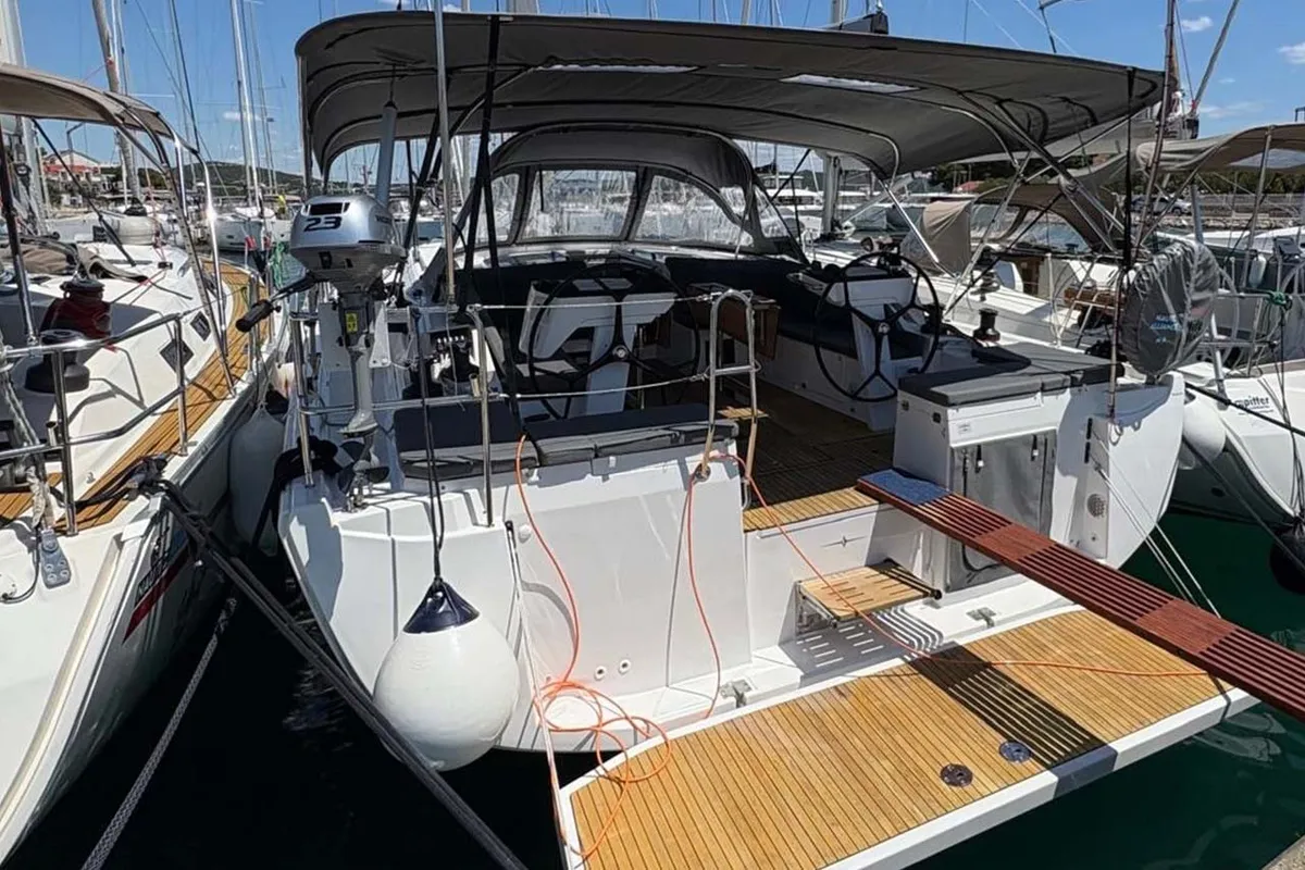 Cockpit of Ara, a Bavaria C46 sailboat at Grad Trogir, Croatia