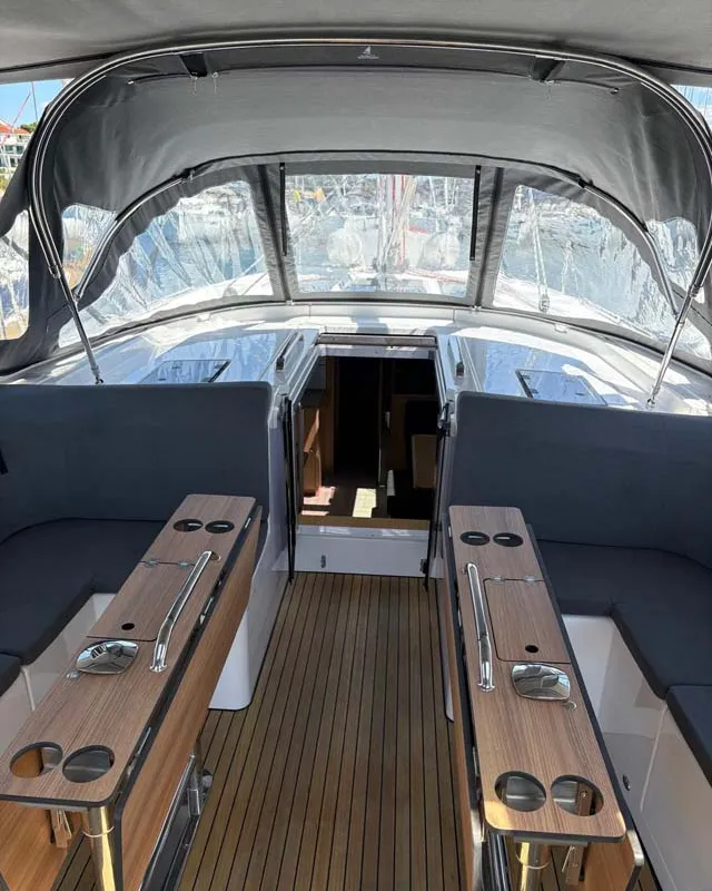 Cockpit of Ara, a Bavaria C46 sailboat at Grad Trogir, Croatia