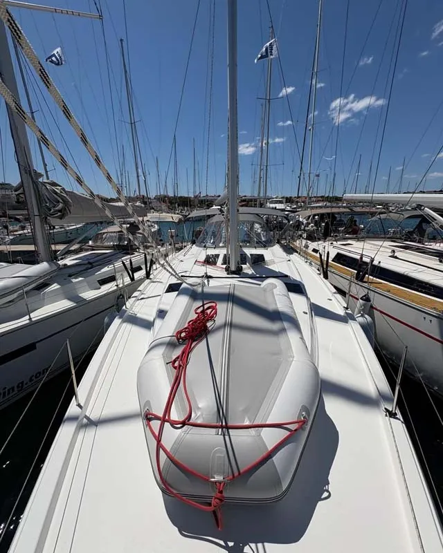 Deck of Ara, a Bavaria C46 sailboat at Grad Trogir, Croatia