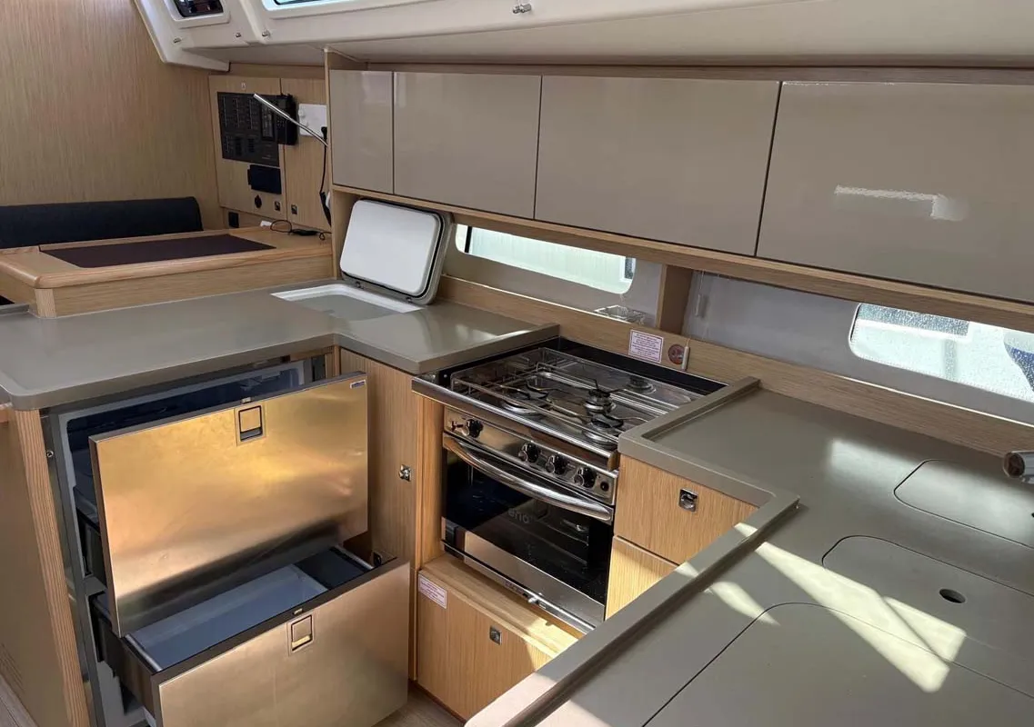 Galley of Ara, a Bavaria C46 sailboat at Grad Trogir, Croatia