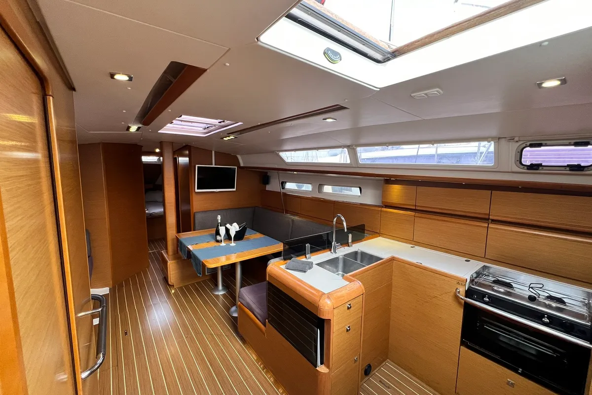 Salon of Spirus, a Jeanneau Sun Odyssey 439 sailboat at Athens, Greece