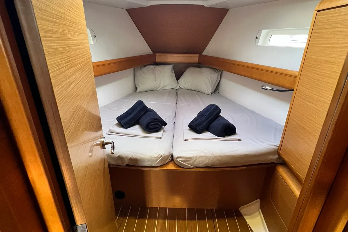 Cabin on Spirus, a Jeanneau Sun Odyssey 439 sailboat at Athens, Greece
