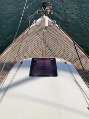 Deck of Spirus, a Jeanneau Sun Odyssey 439 sailboat at Athens, Greece