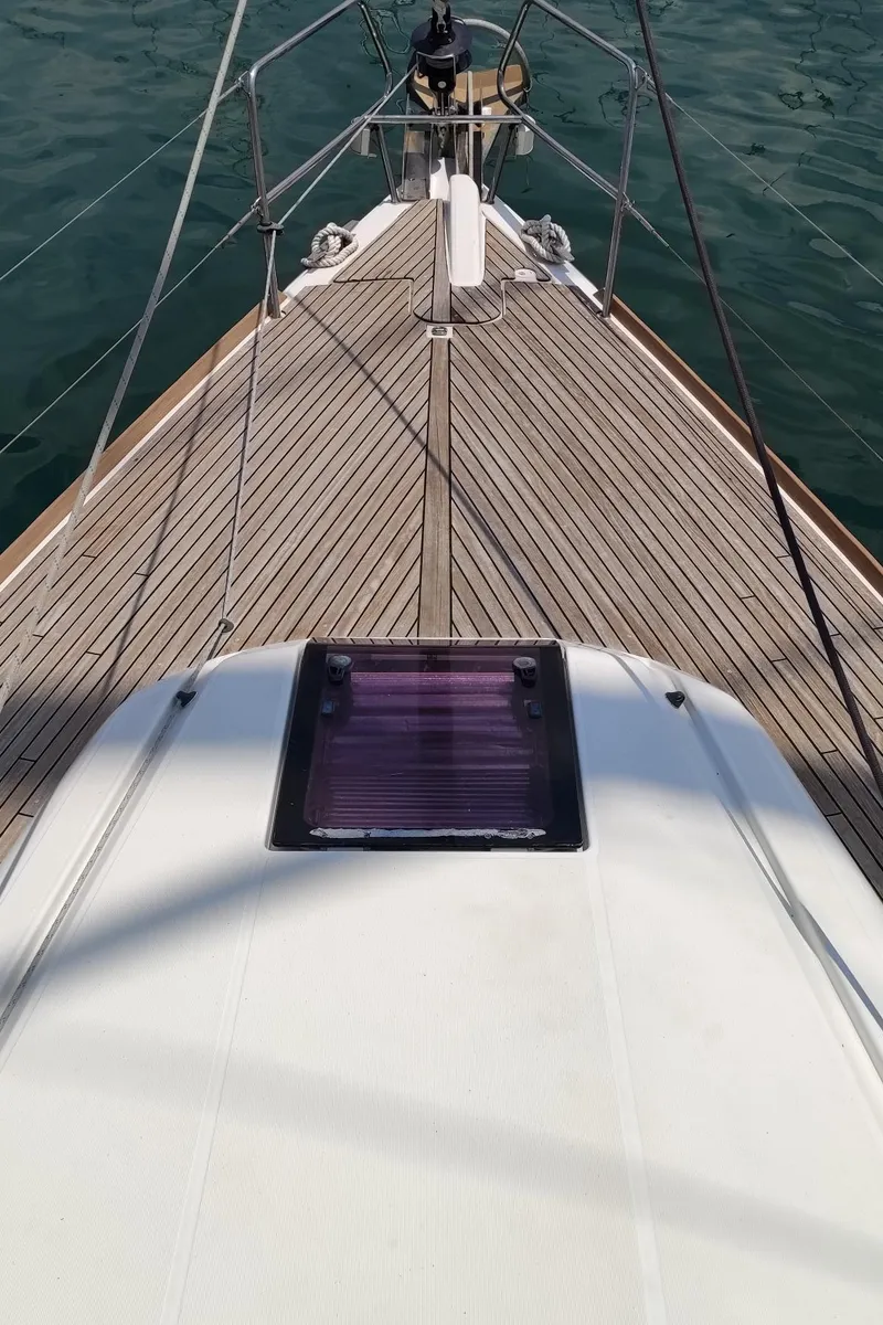 Deck of Spirus, a Jeanneau Sun Odyssey 439 sailboat at Athens, Greece