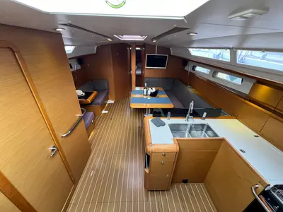 Salon of Spirus, a Jeanneau Sun Odyssey 439 sailboat at Athens, Greece