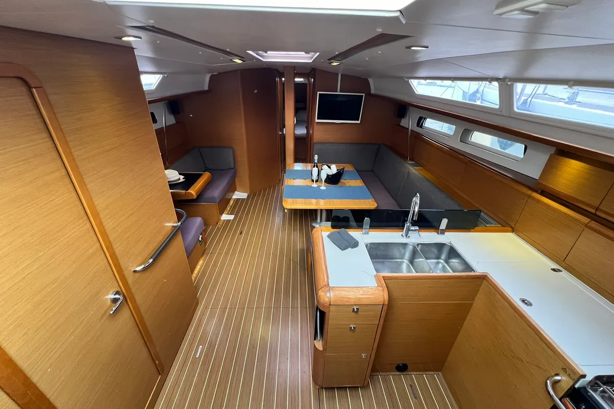 Salon of Spirus, a Jeanneau Sun Odyssey 439 sailboat at Athens, Greece