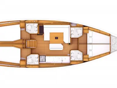 Floor plan of Idra, a Jeanneau Sun Odyssey 469 sailboat at Puntone di Scarlino, Italy