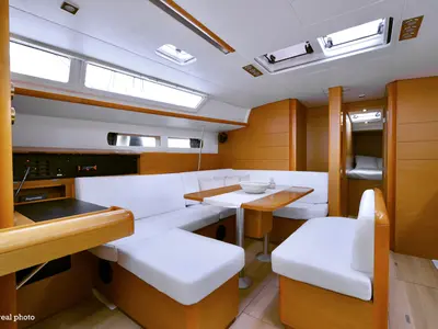 Salon of Idra, a Jeanneau Sun Odyssey 469 sailboat at Puntone di Scarlino, Italy