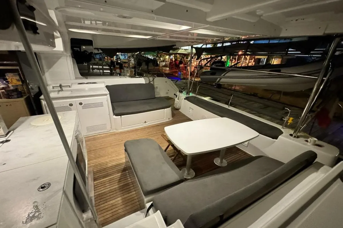 Deck of Karukera, a Lagoon 42 catamaran at Pointe-à-Pitre, France