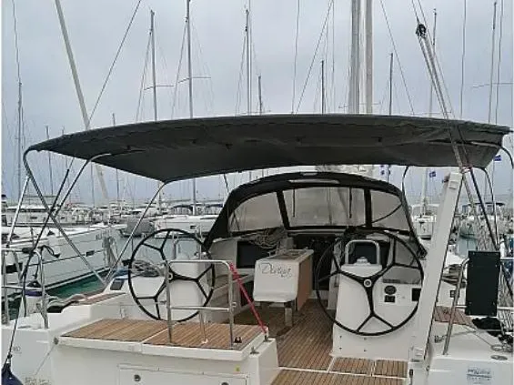 Cockpit of Divina, a Dufour 460 Grand Large sailboat at Vibo Valentia, Italy