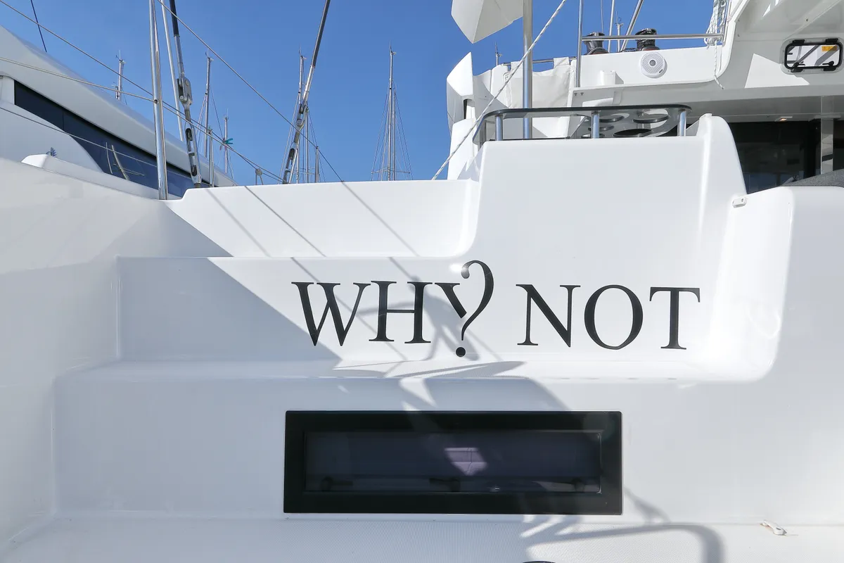 Exterior view of WHY NOT, a Lagoon 46 catamaran at Sukošan, Croatia