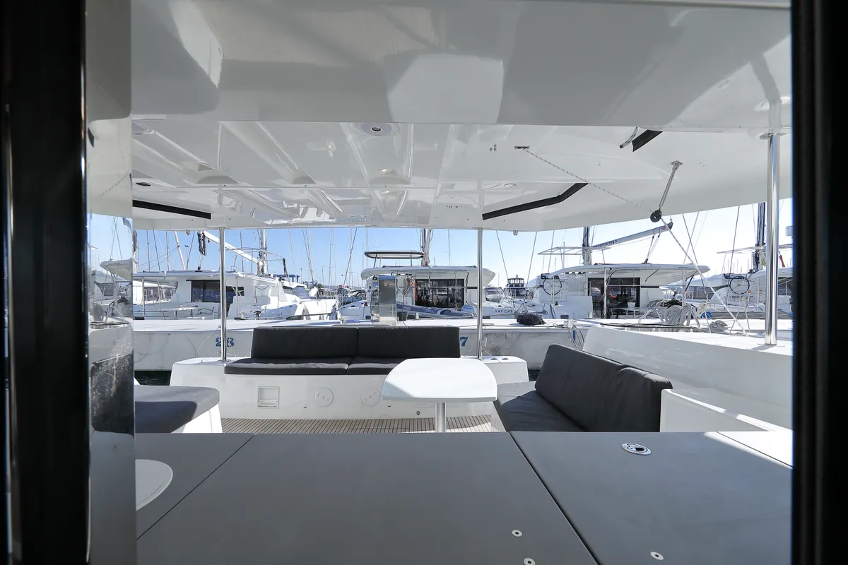Deck of WHY NOT, a Lagoon 46 catamaran at Sukošan, Croatia
