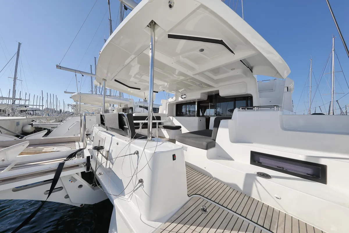 Deck of WHY NOT, a Lagoon 46 catamaran at Sukošan, Croatia