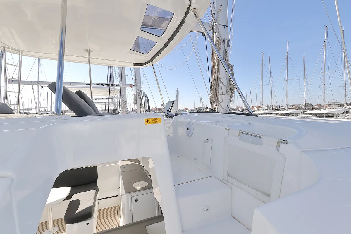 Deck of WHY NOT, a Lagoon 46 catamaran at Sukošan, Croatia