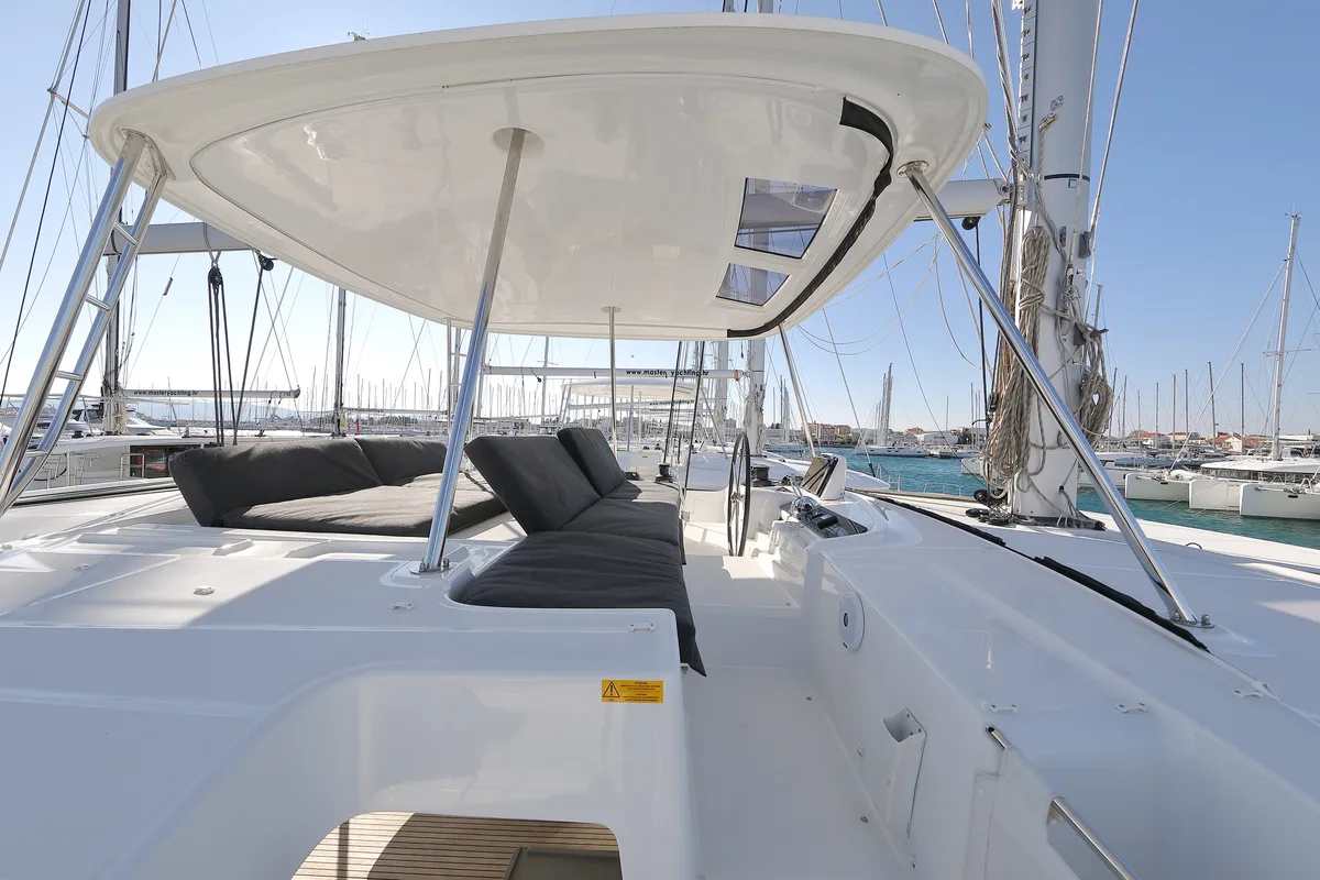 Deck of WHY NOT, a Lagoon 46 catamaran at Sukošan, Croatia