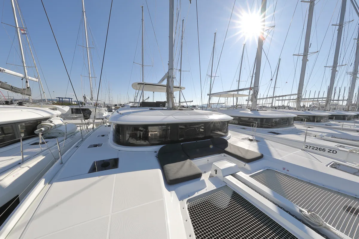 Deck of WHY NOT, a Lagoon 46 catamaran at Sukošan, Croatia