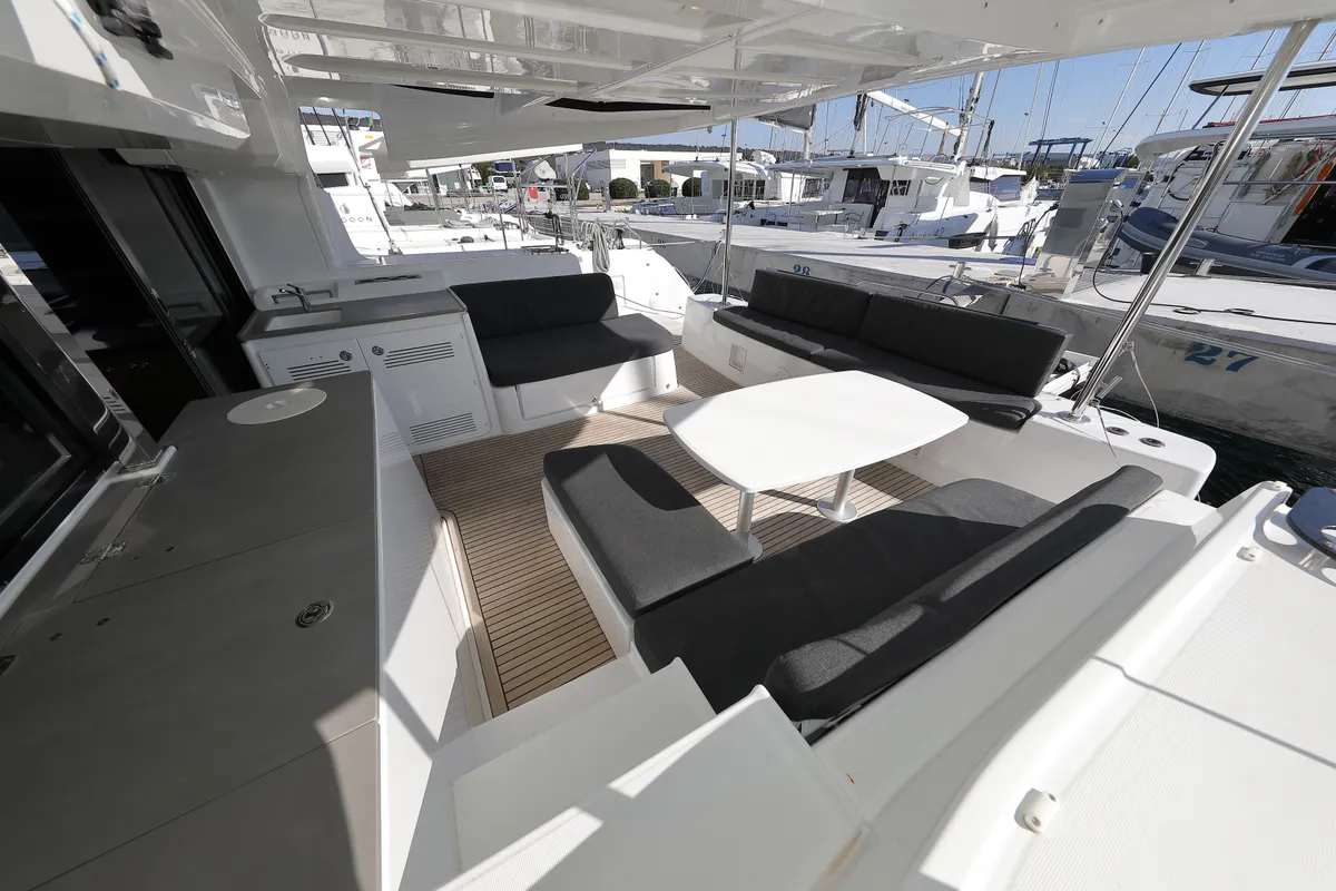 Deck of WHY NOT, a Lagoon 46 catamaran at Sukošan, Croatia