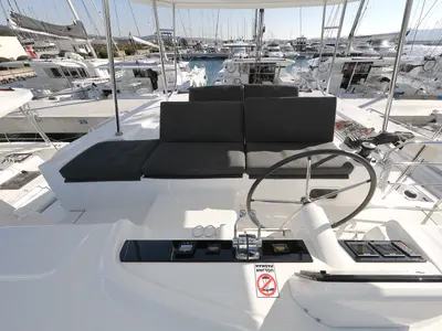 Cockpit of WHY NOT, a Lagoon 46 catamaran at Sukošan, Croatia