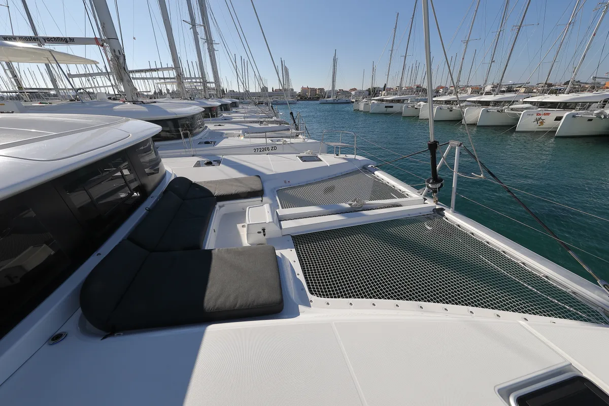 Deck of WHY NOT, a Lagoon 46 catamaran at Sukošan, Croatia