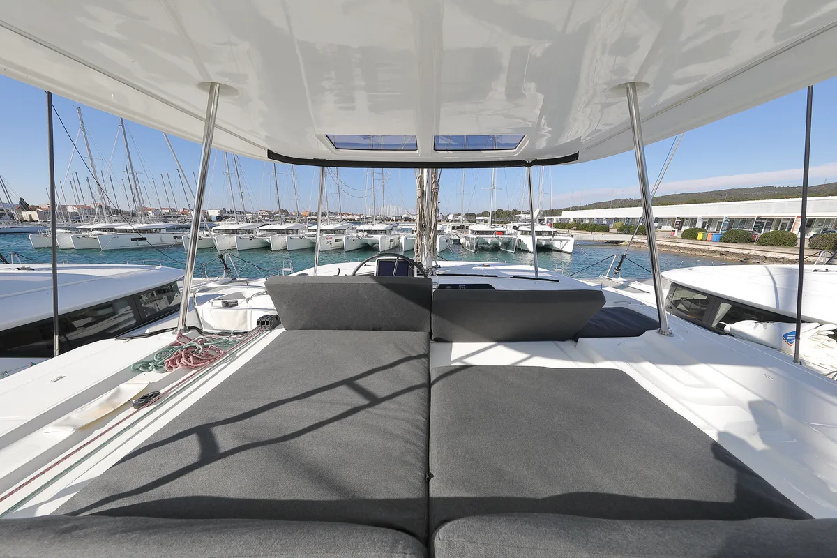 Deck of WHY NOT, a Lagoon 46 catamaran at Sukošan, Croatia