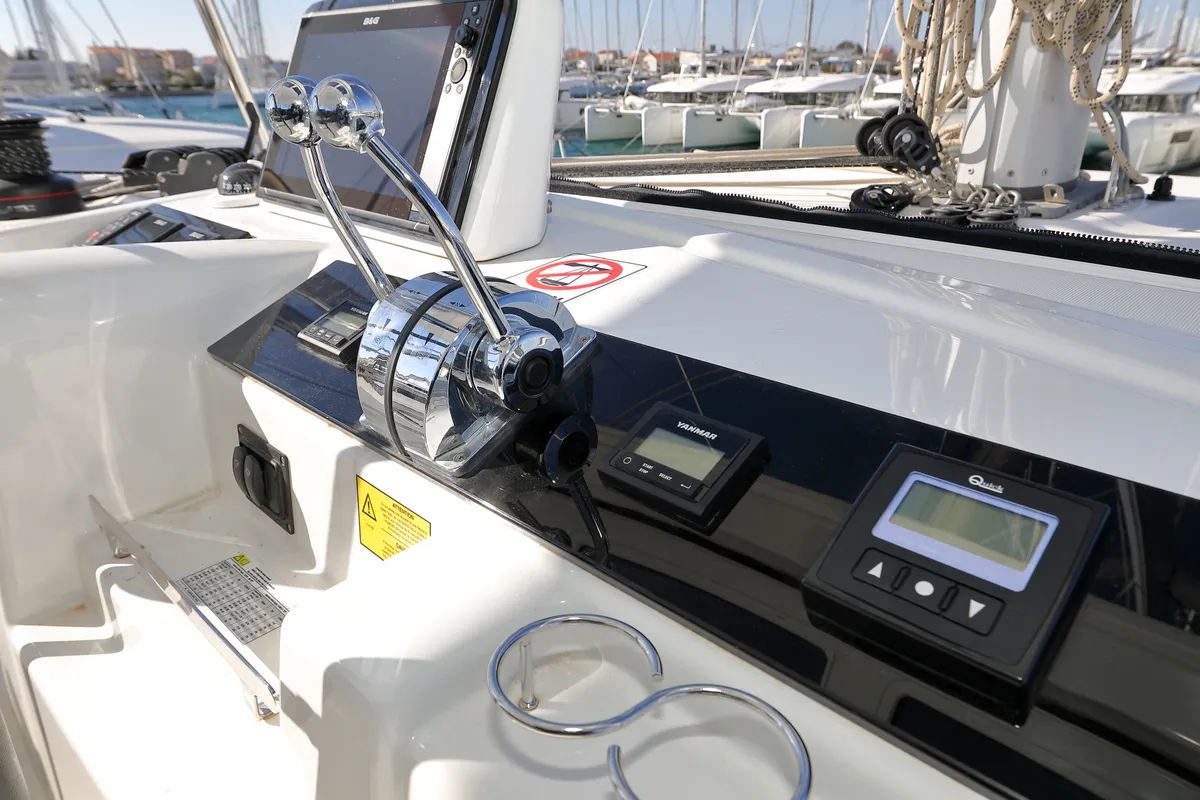 Cockpit of WHY NOT, a Lagoon 46 catamaran at Sukošan, Croatia