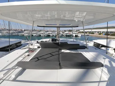 Deck of WHY NOT, a Lagoon 46 catamaran at Sukošan, Croatia