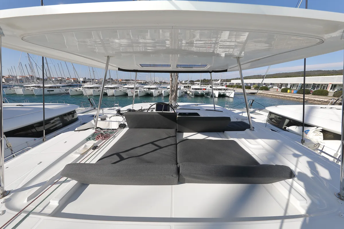 Deck of WHY NOT, a Lagoon 46 catamaran at Sukošan, Croatia