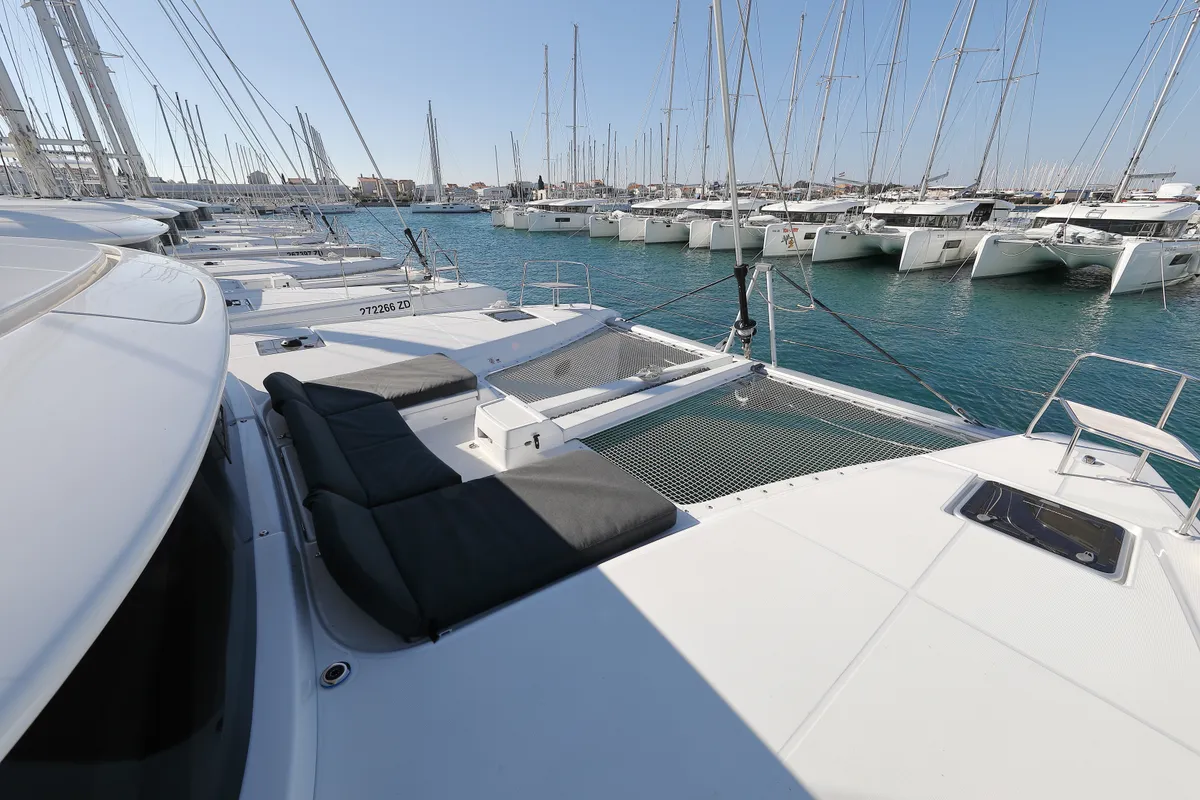Deck of WHY NOT, a Lagoon 46 catamaran at Sukošan, Croatia
