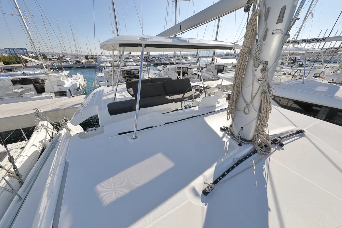 Deck of WHY NOT, a Lagoon 46 catamaran at Sukošan, Croatia