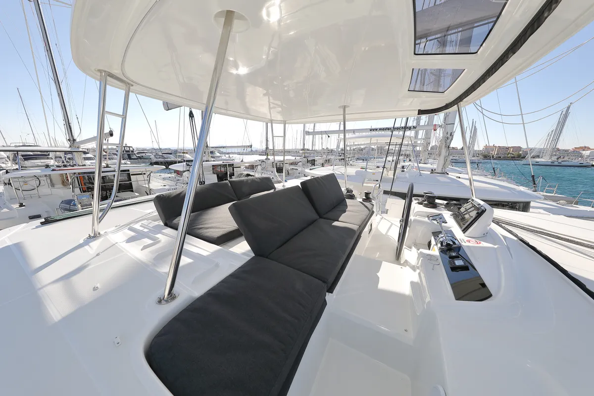 Deck of WHY NOT, a Lagoon 46 catamaran at Sukošan, Croatia