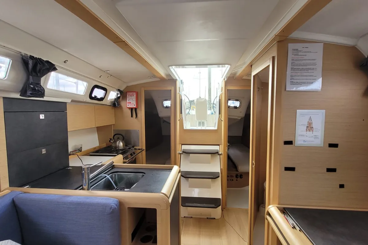Galley of Kokozenn 2, a Jeanneau Sun Odyssey 349 sailboat at Saint-Cast-le-Guildo, France