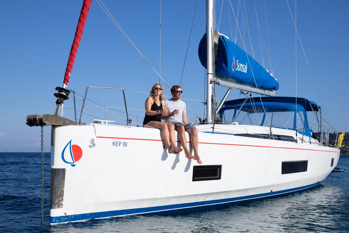 Deck of Beneteau Oceanis 46.1, a sailboat at Kontokali, Greece