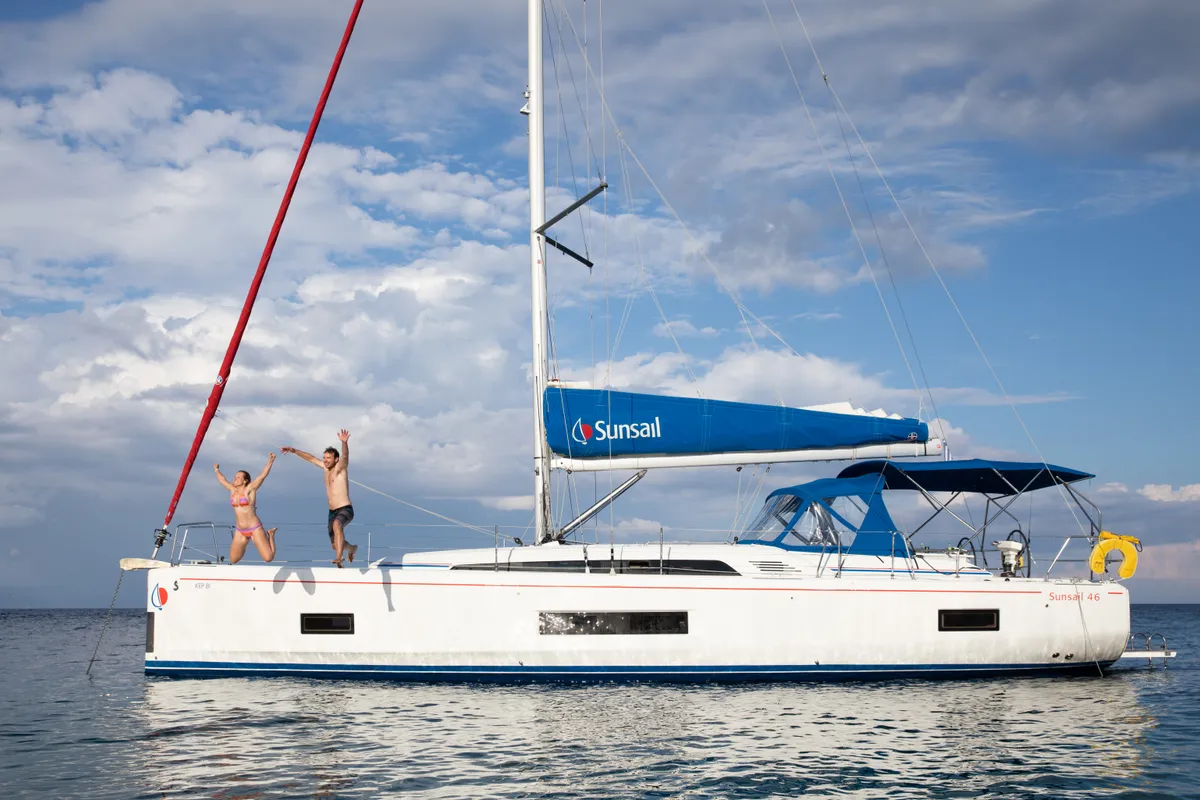 Exterior view of Beneteau Oceanis 46.1, a sailboat at Kontokali, Greece