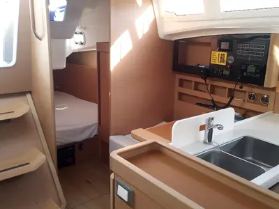 Galley of Rocabruna, a Jeanneau Sun Odyssey 410 sailboat at Palamós, Spain
