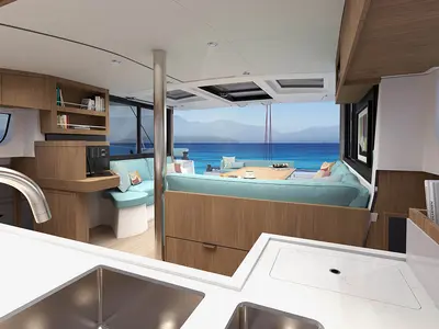 Galley of Amadeüs, a Bali Catsmart catamaran at Seget Donji, Croatia