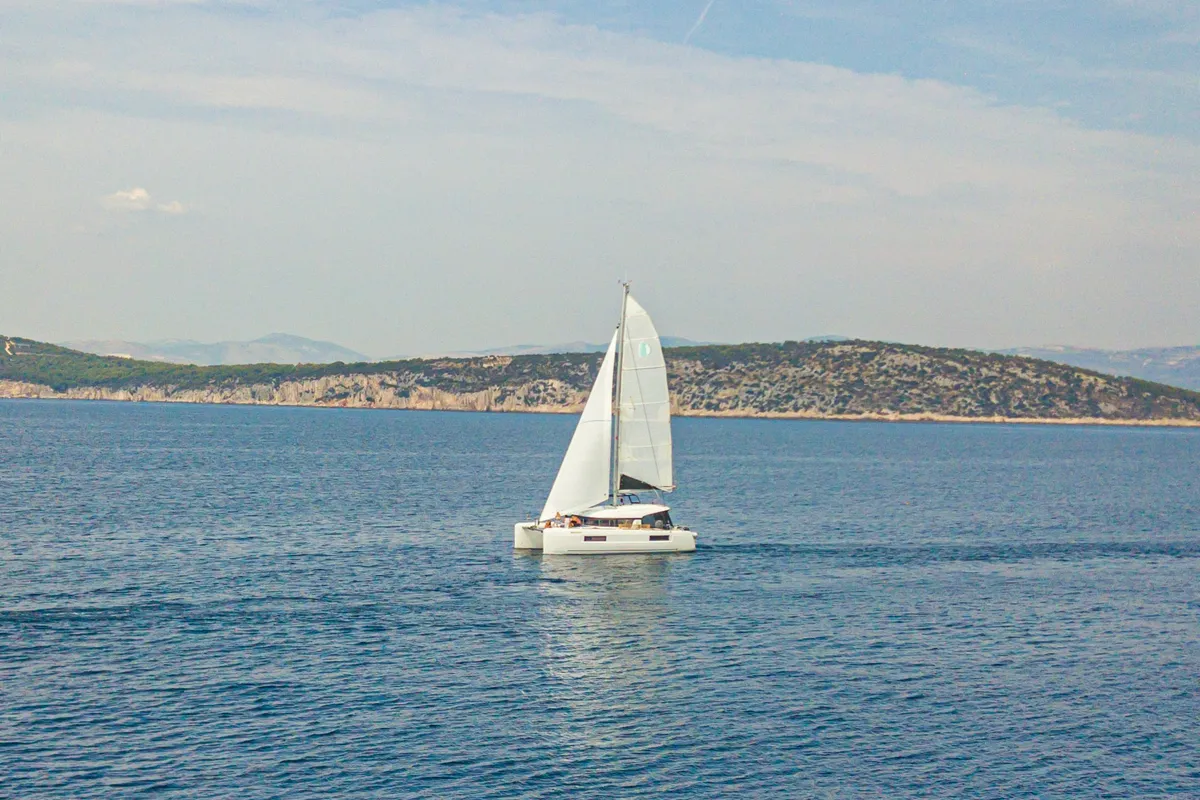 Exterior view of LIQUID SPIRIT, a Lagoon 40 catamaran at Rogoznica, Croatia