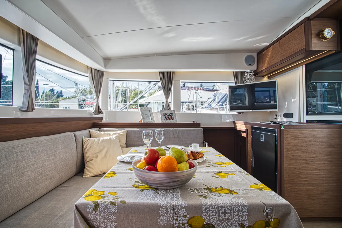 Salon of LIQUID SPIRIT, a Lagoon 40 catamaran at Rogoznica, Croatia