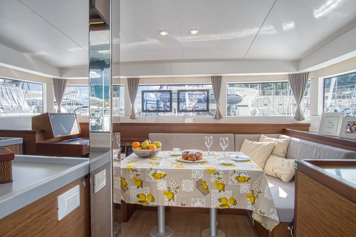Salon of LIQUID SPIRIT, a Lagoon 40 catamaran at Rogoznica, Croatia
