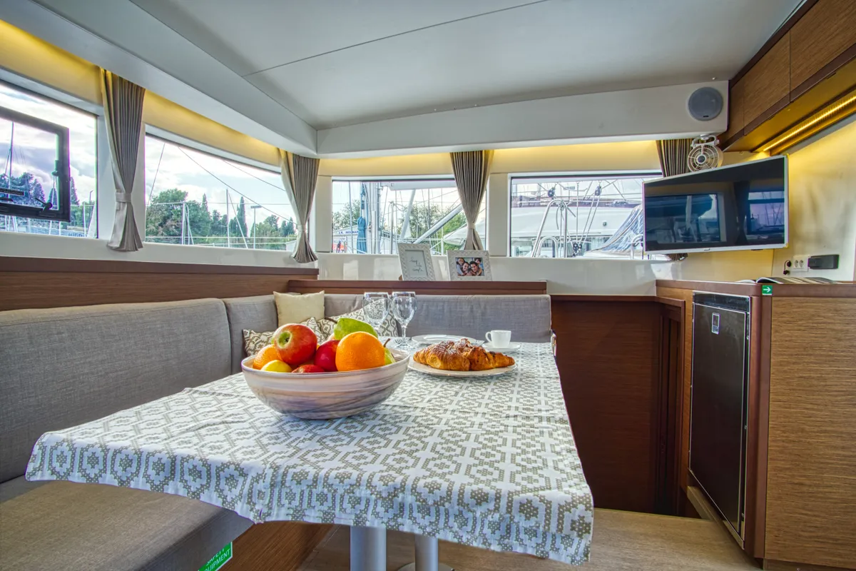 Salon of LIQUID SPIRIT, a Lagoon 40 catamaran at Rogoznica, Croatia