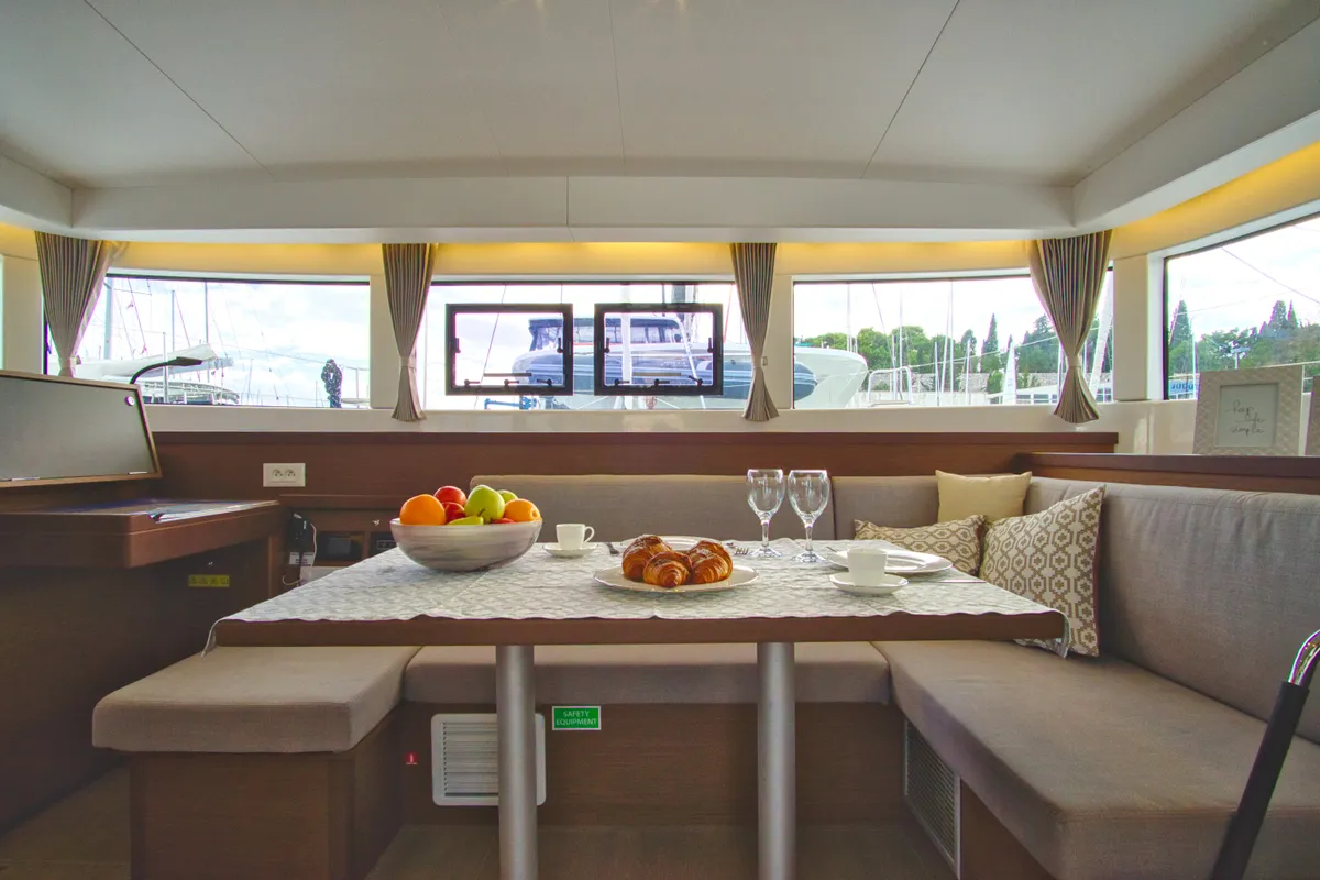 Salon of LIQUID SPIRIT, a Lagoon 40 catamaran at Rogoznica, Croatia