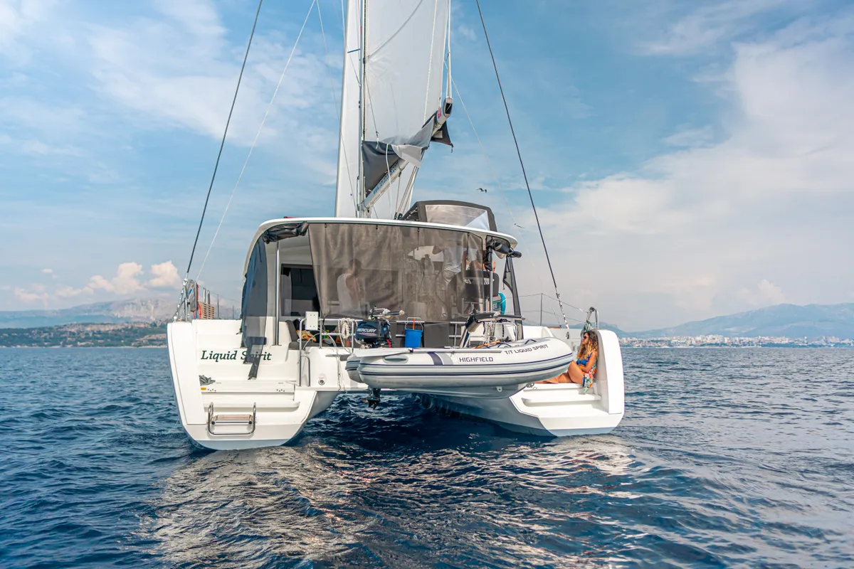 Exterior view of LIQUID SPIRIT, a Lagoon 40 catamaran at Rogoznica, Croatia
