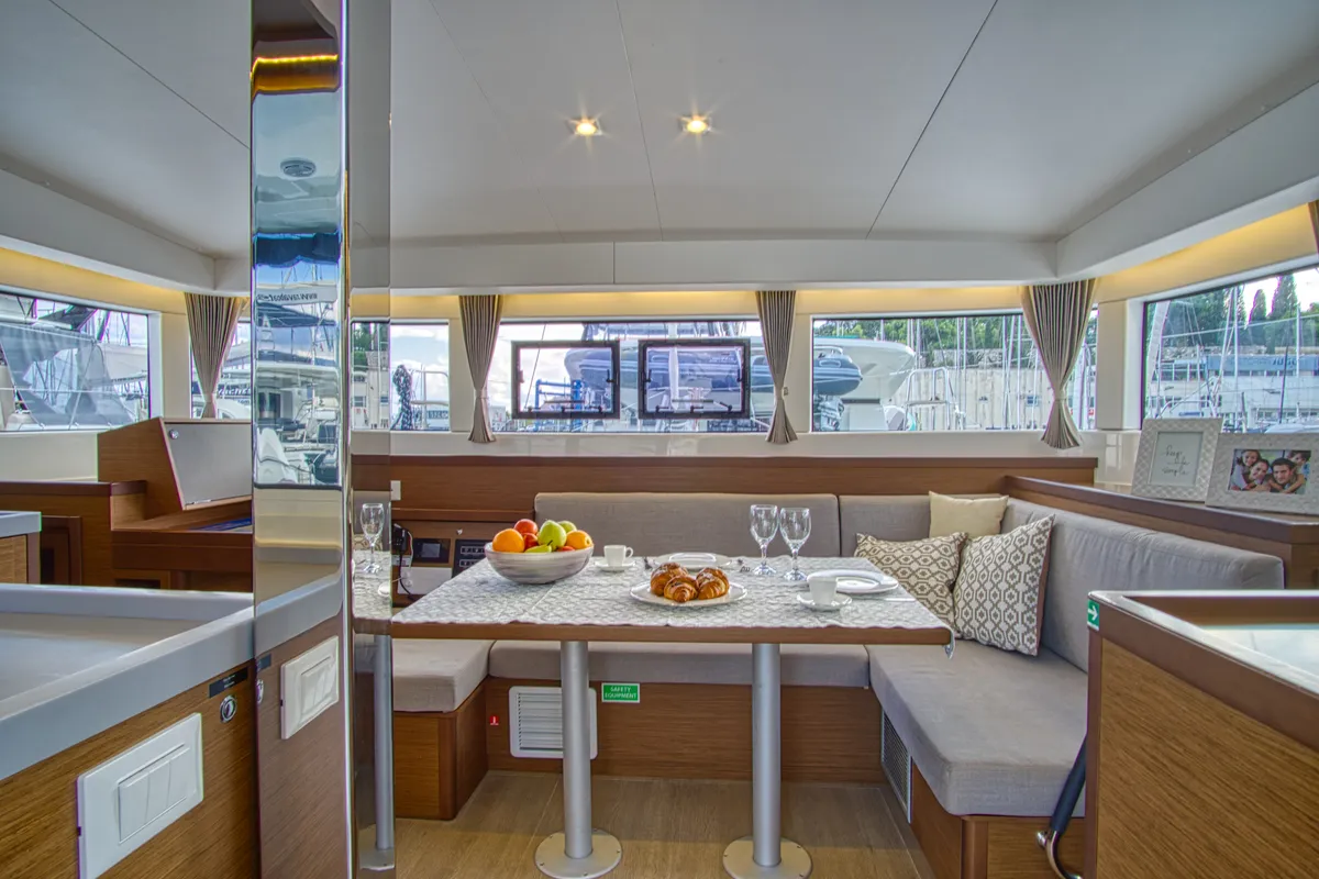 Salon of LIQUID SPIRIT, a Lagoon 40 catamaran at Rogoznica, Croatia