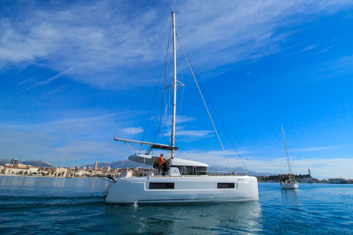 Exterior view of LIQUID SPIRIT, a Lagoon 40 catamaran at Rogoznica, Croatia