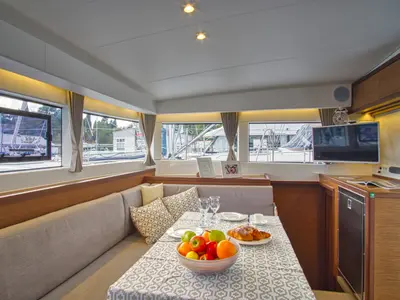 Salon of LIQUID SPIRIT, a Lagoon 40 catamaran at Rogoznica, Croatia