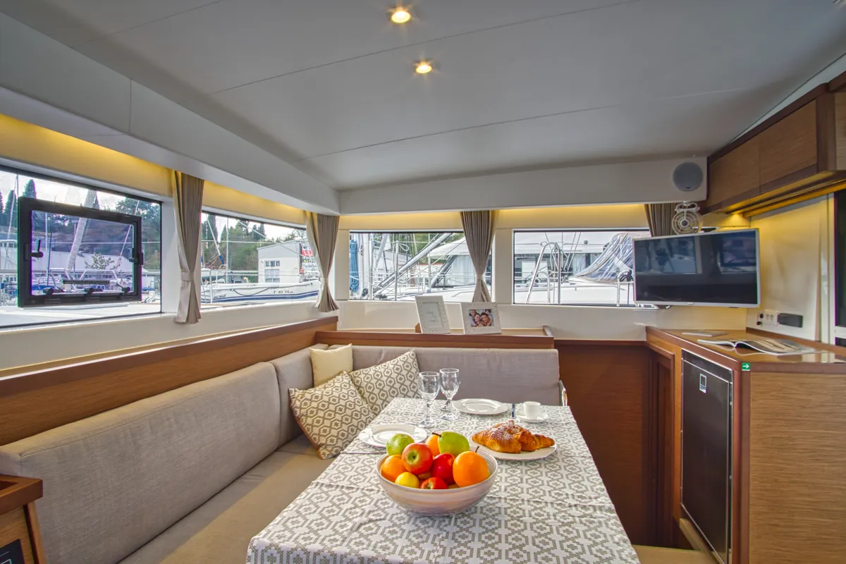 Salon of LIQUID SPIRIT, a Lagoon 40 catamaran at Rogoznica, Croatia