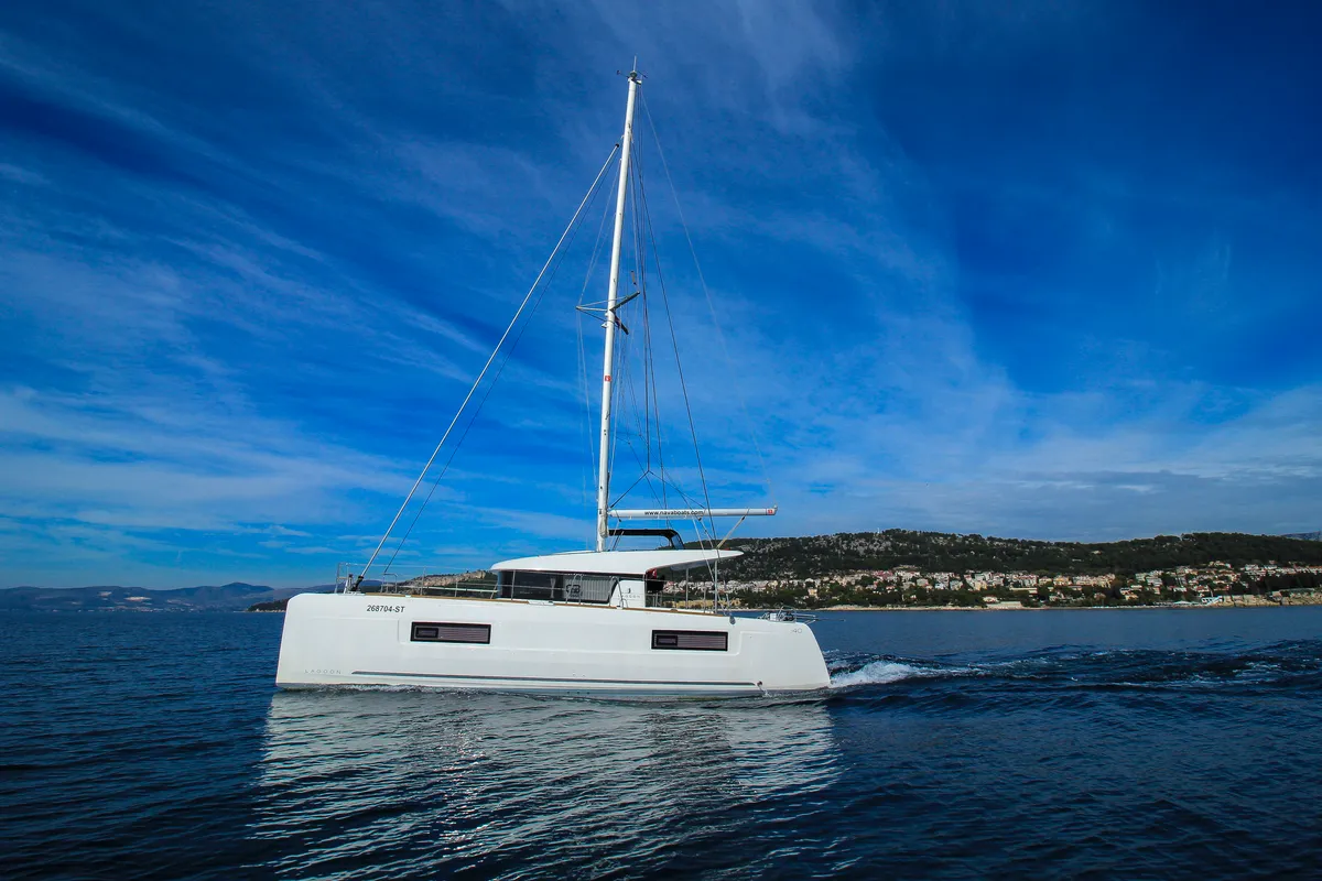 Exterior view of LIQUID SPIRIT, a Lagoon 40 catamaran at Rogoznica, Croatia