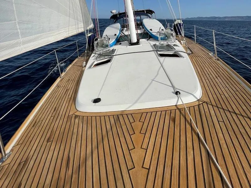 Deck of Olivia Adriatica, a Jeanneau Sun Odyssey 54 DS sailboat at Grad Šibenik, Croatia