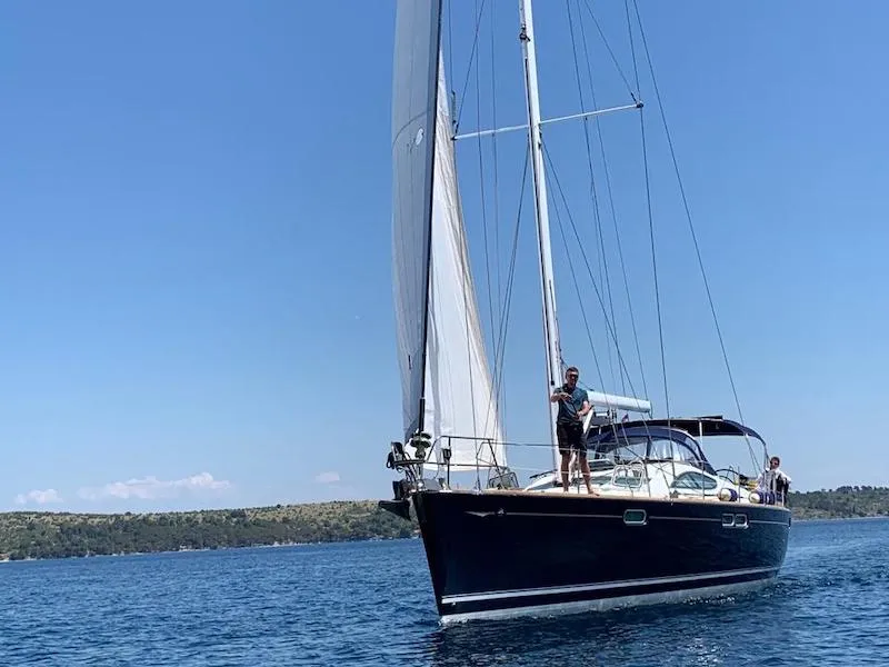 Exterior view of Olivia Adriatica, a Jeanneau Sun Odyssey 54 DS sailboat at Grad Šibenik, Croatia